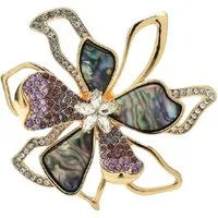 Dark-Desires Brosche Große Blumen-Brosche mit Perlmutt & Strass vintage 5,7 cm, Damen Brosche vintage Accesssoire retro Anstecknadel