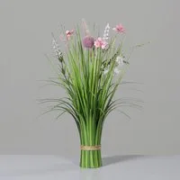 Kunstblume Künstliches Stehgras mit Blüten Kunstpflanze Dekogras Kunstblume, mucPlants