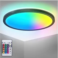 B.K.Licht LED Deckenleuchte BK_PL1553 RGBW Deckenlampe, LED Panel, mit Farbwechsel, Dimmbar, RGB, LED fest integriert, Neutralweiß, Ultraflach, mit Backlight, mit Fernbedienung, Schwarz, 29x3 cm (DxH)