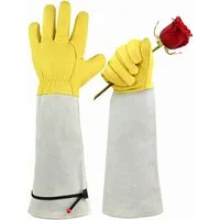 Praknu Gartenhandschuhe Rosenhandschuhe Damen & Herren Größe L – Gartenhandschuhe lang, Leder