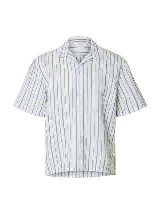 SELECTED MEN - SLHREGCLAY LINEN BLEND SS SHIRT RESORT Bright White - Gr. - XL