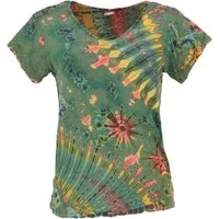 Guru-Shop T-Shirt Batik Hippie T-Shirt mit V-Auschnitt, Unikat.. Festival, Ethno Style, Hippie, alternative Bekleidung