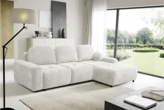 Ecksofa Schlafsofa Sofa ARGOS in Stoff Vibe Creme Ottomane Rechts