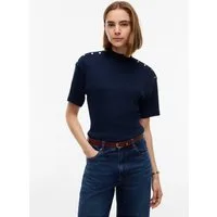 Tommy Hilfiger T-Shirt GOLD BUTTON HIGH-NK S/S TEE Baumwolle