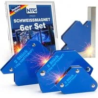NTG Nutzfahrzeug Technik GmbH Magnet-Schweißwinkel Set 6 Stück mit hoher Haftkraft Schweißzubehör Winkelmagnet zum Heften, Magnetwinkel mit 30°, 45°, 60°, 75°, 90°, 135°