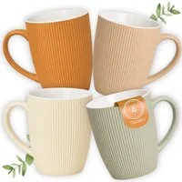 matches21 HOME & HOBBY Tasse Kaffeetassen 4er Set einfarbig gerippt Pastellfarben Rillen, 4-tlg., Keramik, Tee Kaffee-Becher, modern, orange beige creme grün, 300 ml