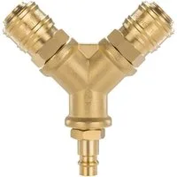 Poppstar Druckluftgeräte-Set Adapter Y-Verteiler-Anschluss 2-fach, 1-tlg., 1x Kupplungsstecker / 2x Kupplungsdose, Gewinde G 3/8”, Dichtung NBR, mit Schnellkupplungen (Standard Druckluftanschluss NW 7,2)