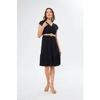 WOMAN VISION Midikleid Ärmelloses Kleid mit Wickelausschnitt, Gürtel und ausgestelltem Rock