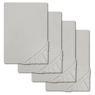 4er-Set Castell Jersey Baumwoll Spannbettlaken silber grau 90 x 190 - 100 x 200 cm