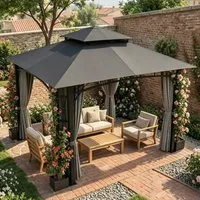 GUNJI Pavillon winterfest und wasserdicht, 3x3m Gartenpavillon mit Blumenkasten, (Gartenzelt mit Blatt-Blütendekor & 4 Seitenteilen für Hof, Terrasse und Poolbereich)