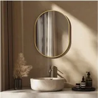 EMKE Spiegel Ovaler Badezimmerspiegel Goldener Rahmen Wandspiegel, Vertikal Horizontal Montage,Badezimmer Garderobe Flur