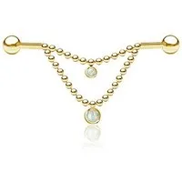 viva-adorno Piercing-Set Industrial Piercing Scaffold Ohr Piercing Kette Anhänger Kettchen, Kristall Opal Barbell Piercing Stab Knorpel Cartilage Piercing