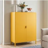skølm Kommode Ituri aus Metall (Senfgelb), Highboard mit 2 Einlegeböden, höhenverstellbare Füße