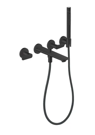 Hansgrohe 3-Loch Fertigset Wannemisch.Wand Unterputz Axor Citterio C mit HB Cubic cut mattschwarz, 49481670