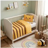 Familando Babybettwäsche Bee 100x135 40x60cm süße Biene / Hummel mit Fühler, Renforcé, 2 teilig, mit liebevollem Motiv & süßen Details