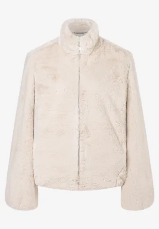MORE & MORE - Flauschige Teddyjacke mit Stehkragen weiß - Gr. - 38