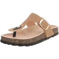 Ital-Design Modische Flip-Flops mit Schnalle für Damen Zehentrenner (91512241) Flach Zehentrenner in Hellbraun