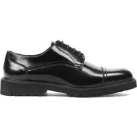Celal Gültekin Profilsohle Blockabsatz Cap Toe Business Herren Schnürschuh Hochglanz-Finish, Cap-Toe Derby & Echtleder-Futter, Schwarz, 41