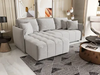 Ecksofa Schlafsofa TREVISO Stoff Monolith Hellgrau Ottomane Links