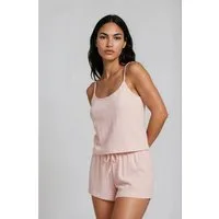 Mademoiselle Sommeil Shorty Damen Schlafanzug in Rosé aus 100% Baumwolle Pointelle-Strick, Spaghettiträger, kurze Hose, Made in Polen