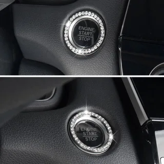 Start Stop Knopf Taste Umrandung Ring PKW Auto SILBER Kunst- Steine Glitzer Deko