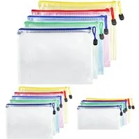 SURFOU Dokumententasche Dokumentenablage A4+A5+A6 Dokumentenmappe Zip Tasche 15 Stück (15 Stück wasserdichte Dokumententaschen Durchsichtige Mesh-Dokumentenmappen aus PVC, 15-tlg., A4+A5+A6 Dokumententasche mit Reißverschluss, 5 Farben, 3 Größen), Fe