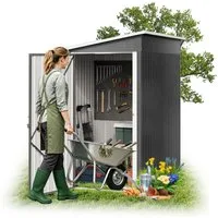 FIVMEN Gerätehaus Metall Geräteschuppen mit Pultdach & Tür Gartenschuppen, BxT: 180x117 cm, abschließbar für Hinterhof, Terrasse, Rasen Schwarz/Grün