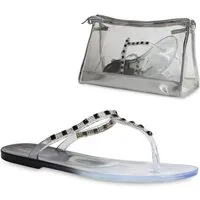 VAN HILL 837648 Zehentrenner Damen Sandalen Zehentrenner + Kulturtasche Flache Strass