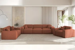 Sofaset Designersofa CELES PREMIUM 3-2-1 in Stoff Sven Rostbraun