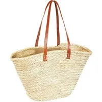 Marrakesch Orient & Mediterran Interior Korbtasche Ibiza Korbtasche Tasche Cestal lang aus Palmblatt & Leder Natur 55 cm (1-tlg), Handarbeit