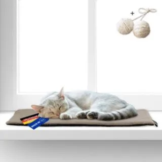 Rohrschneider ® Selbstwärmende Katzendecke, Fensterliege mit rutschfester Unterlage taupe 60 cm, 2 cm, 29 cm