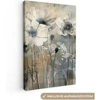OneMillionCanvasses® Leinwandbild Blumen - Pflanzen - Grau - Abstrakt, Fotodruck (1 St), Leinwand Canvas Wandbild, Wanddekoration 20x30 cm