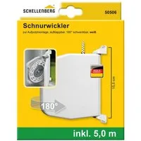 SCHELLENBERG Aufputz-Gurtwickler Rollladen-Schnurrwickler aufklappbar zum aufschrauben, 180° schwenkbar, inkl. Schnur, 5 m