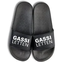 Youth Designz Herren Damen Badelatschen "Gassi Letten" Fun-Print lustig Geschenk Badeschuh mit witzigen Aufdruck für Männer und Frauen um Ein Statement zu setzen