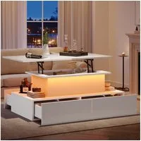 OKWISH Couchtisch mit Stauraum (Satztisch, Wohnzimmertisch, Beistelltisch, 1-St., 4 Schubladen, 1 versteckten Stauraum), Hochglanz-Couchtisch mit LED-Beleuchtung