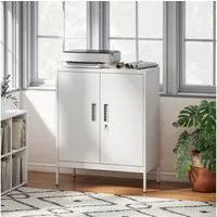 HOMCOM Aktenschrank mit 2 Türen, 2 höhenverstellbaren Einlegeböden, Schloss (abschließbar Büroschrank, 1-St., Aufbewahrungsschrank) aus Stahl, für Büro, Arbeitszimmer, 80 x 40 x 100 cm, Weiß