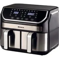 Heißluftfritteuse Dual Metal 9 L edelstahl/schwarz, 2.100 Watt, 2 Körbe je 4,5 Liter