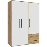 FORTE Kleiderschrank Mokkaris, Garderobe, zeitloses Design, 3 Türen, Made in Europe (B/H/T ca. 144x200x59cm) Zwei Schubladen, schwarze Stangengriffe, Stauraum, auch in Schwarz