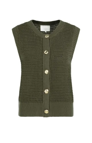 Yaya - Ärmellose Strickjacke grün - Gr. - XS