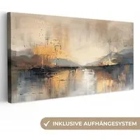 OneMillionCanvasses® Leinwandbild Panorama Abstrakt - Modern - Beige - Ästhetisch - Gold, Fotodruck (1 St), Leinwand Bilder für Wohnzimmer Schlafzimmer 60x30 cm
