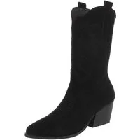 Ital-Design Stylische Stiefeletten mit filigranem Design und Komfort Westernstiefel (91409523) Blockabsatz Stiefel in Schwarz