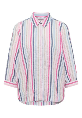 Cecil - Gestreifte Bluse mit 3/4-Arm und Hemdkragen blau/pink - Gr. - S
