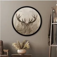 K&L Wall Art Poster Wandbild Poster Rund Vintage Kunstdruck Waldtiere Hirsch Geweih, Wohnzimmer Fotokunst modern