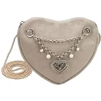 Alpenflüstern Schultertasche Herztasche Charivari Strass-Herz (taupe-grau), - Damen Trachtentasche in Herzform, Schultertasche fürs Dirndl, Herz H