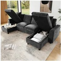 BlingBin Ecksofa Schlafsofa,Wohnlandschaft U-Form, zwei Chaiselongues, Ladeanschlüssen und klappbaren Fächern für Ordnung