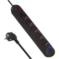 Maclean MCE395 5 Steckdosen 2500W 3xUSB Steckdosenleiste 5-fach (Kabellänge 1.5 m), 110-240V AC 50/60Hz, 2,1A max 2500W, 1,5m