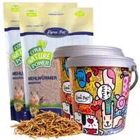 Lyra Pet 2 x 10 Liter Lyra Pet® Mehlwürmer im Design Eimer, für: Wildvogel, Nager, Reptilien, Fisch