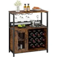 KOMFOTTEU Weinschrank mit 9 Flaschen Weinregal & 3 Gläserhaltern & Gittertürschrank