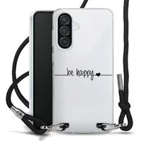 DeinDesign Handyhülle Statement Glück Motiv ohne Hintergrund be happy transparent, Samsung Galaxy A56 5G Handykette Hülle mit Band Case zum Umhängen