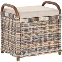 Krines Home Sitzbank Rattan Bank Sitzbank Sitzhocker mit Stauraum Rattanhocker mit Deckel, gepolsterter Deckel